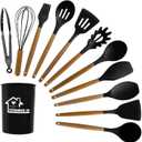 Silicone Kitchen Tool Set, 12 Pieces, Spoons, Spatulas, Tongs (Black), 12pcs
