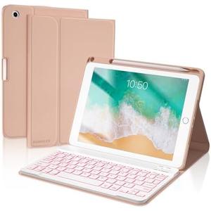 BOBOLEE Keyboard Case for iPad 9.7 inch 6th Gen. 2018-5th Gen. 2017 - Air 2 Gen. 2014, Wireless Detachable BT Backlit 7 Colors Keyboards, Thin Slim Folio Cover Shell with Pen Holder, Auto Sleep Wake