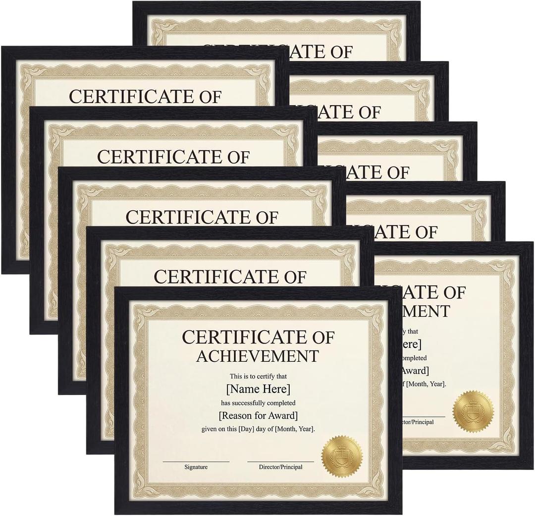 MEBRUDY 8.5 x 11 Picture Frame Set of 10, 8.5 by 11 Photo Frames Used for Certificate, Diploma, Document, Degree, Award, Wall Hanging or Tabletop Display, Black