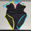 popvil Women's One Piece 2025 Tummy Control Swimsuits Neon Color Block Swimwear Deep V Neck Slimming Bathing Suit (Large, Black)