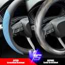 LKWLIKEI Nappa Leather Steering Wheel Cover,Elegant Diamond Checkered Design, Non-Slip wear-Resistant, Enhance Driving Comfort, Suitable for Steering Wheel Diameter 14 1/2-15 Models.Black Blue