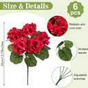 Roberly 6 Pcs Artificial Flowers for Outdoors, Red Fake Geranium Flowers UV Resistant Realistic Silk Faux Plants for Spring Summer Front Door Yard Window Box Indoor Home Decor