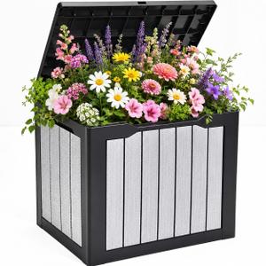 YITAHOME 35 Gallon Deck Box, Waterproof Resin Outdoor Storage Box, Doubles as Bench Seating for Patio Furniture Cushions,Garden Tools & Pool Accessories, Black & Gray