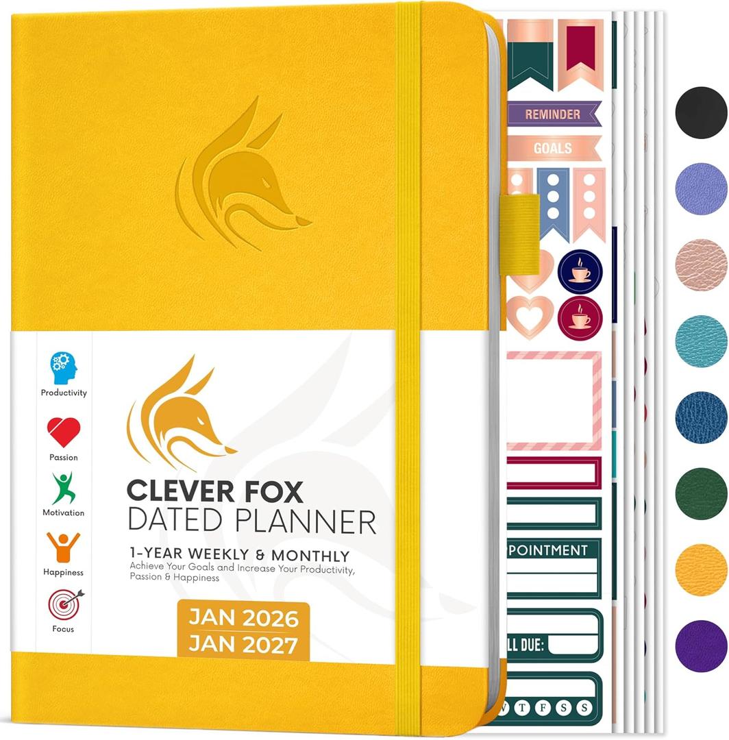 Clever Fox Dated Planner 2026-2027  Weekly Life Planner Notebook for Time Management  Planner with Habits Tracker & To-Do List (Amber Yellow) (A5 (5.8" x 8.3"))