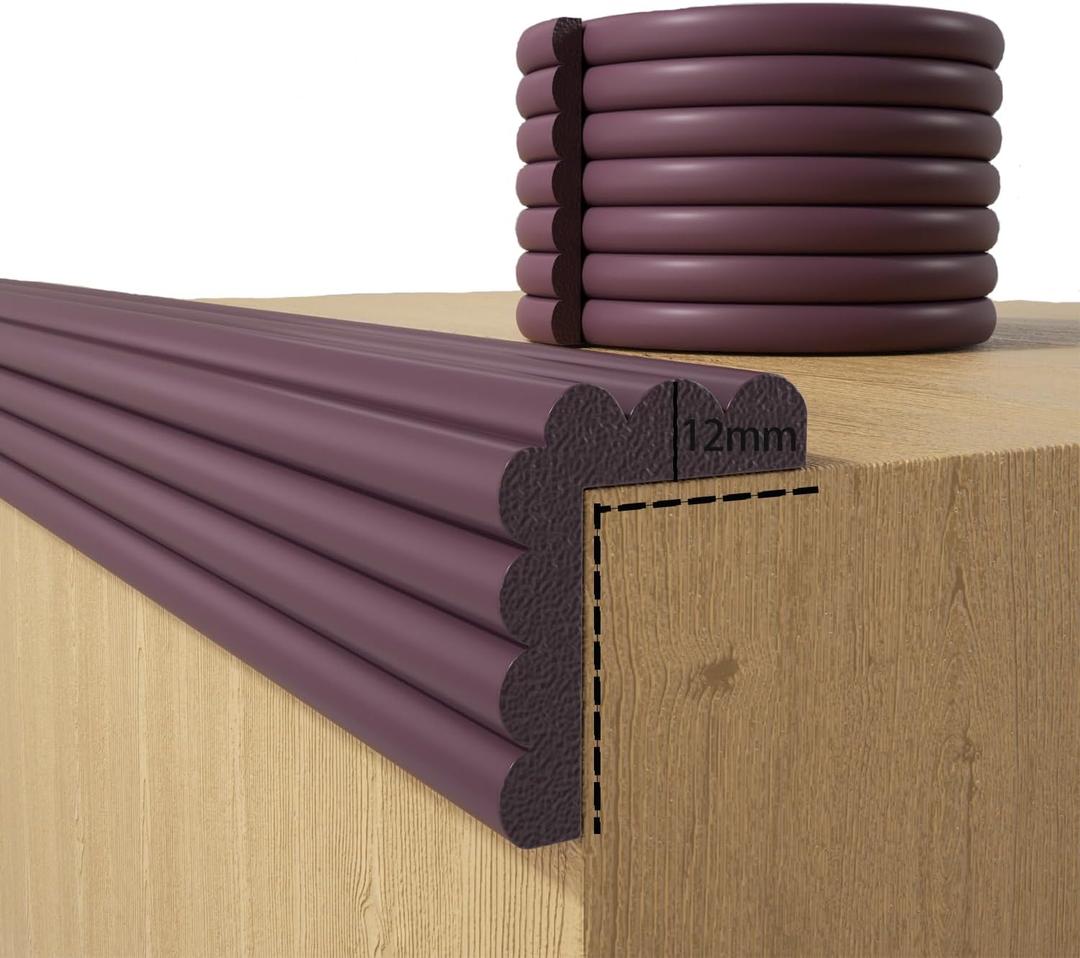 2 x Baby Proofing Wall Corner Protector,Edge Guard Corner Protector,6.56ft Thinken Soft Corner Protectors Pre-Taped Soft Rubber Foam Edge Cushion for Furniture (Brown, 6.56Ft x 5.9" W x 0.47" Th)