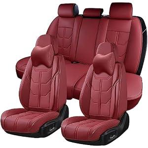 BWTJF Car Seat Covers Full Set, Front and Rear Seat Covers for Cars, Leatherette Auto Seat Protectors with Head Pillow, Car Seat Cushions Fit for Most Sedans SUV Pick-up Truck, WineRed