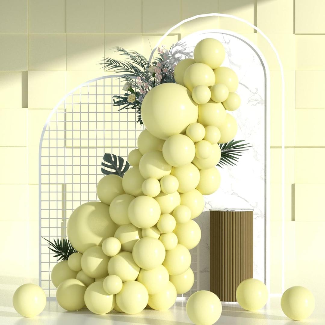 Double Stuffed Pastel Yellow Balloon Arch Kit - Double Stuffed Light Yellow Balloons Garland Pale Yellow Balloons Different Sizes 5 12 18 inch for Sunflower Balloon Arch Honey Bee Baby Shower Birthday