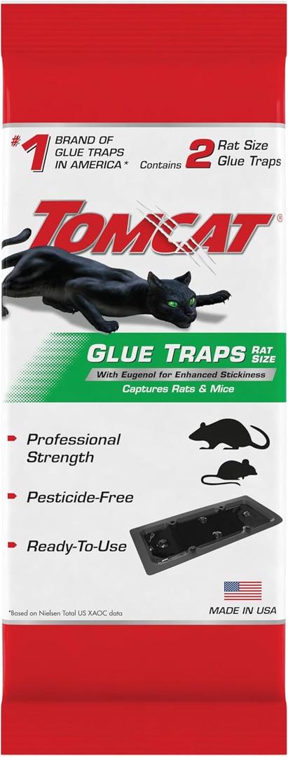 Tomcat Rat Trap with Immediate Grip Glue for Rats, Mice, Snakes, Cockroaches, Spiders, and Scorpions, Ready-To-Use, 2 Traps
