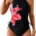 Floerns Women's Two Piece Tankini Swimsuits Floral Halter Drawstring Bathing Suit Swimwear, L