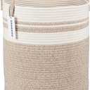Cotton Rope Laundry Basket Hamper for Clothes Woven Storage Basket for Living Room Bedroom Boho Tall Rope Baskets for Blanket Toys Pillow Towels Baby Nursery Hamper Bin Large brown and white (Regular)