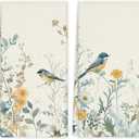 Spring Floral Blue Bird Kitchen Towels Set of 2, Farmhouse Wildflower Spring Dish Tea Towels for Kitchen Decor, Rustic Flower Hand Towels for Bathroom Decor, 16x24 Inch