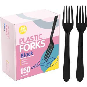 Black Plastic Forks, Disposable Forks Heavy Duty, Heat Resistant Disposable Cutlery for Parties, Picnics, and Everyday Use, Pack of 150