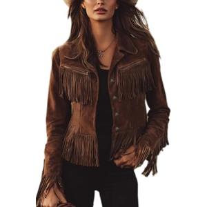 Fringe Jacket Women Faux Suede Vintage Cowgirl Style Tassel Button Up Long Sleeve Lapel Womens Western Jacket 2026, Aa Coffee, Small