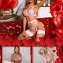 RSLOVE Women Lingerie Sets with Garter Belt 3 Piece Lace Teddy Babydoll Bodysuit (Medium, Light Pink)