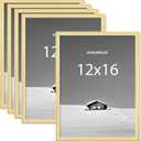 12x16 Picture Frame, Display 12x16 Photo Frames - High Definition Plexiglass - Vertical and Horizontal Display - Wall Hanging or Table Top Frame - Gold, 5 Pack
