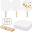 Fansunta 30 Pieces Church Fans Handheld Set, Including Fan Handle Craft Sticks Wavy Wooden Sticks, Blank White Cardstock, Double Sided Tape Church Fans for DIY Crafting Painting
