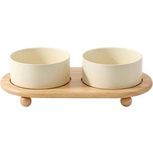 Ceramic Elevated Dog Bowls, Food and Water Bowls for Dogs, Puppy, Raised Dog Dish, Pet Feeder (6inch, 2 x Beige + Stand) Ceramic Elevated Dog Bowls, Food and Water Bowls for Dogs, Puppy, Raised Dog Dish, Pet Feeder (6inch, 2 x Beige + Stand)