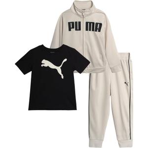 PUMA Toddler Boys Pants Set - 3 Piece Athletic T-Shirt, Zip Up Jacket, Jogger Pants - Boys Activewear Tricot Jogset (12M-4T)