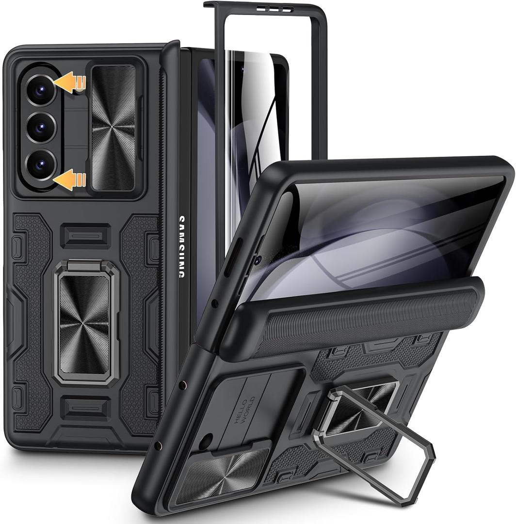 VEGO for Samsung Z Fold 5 Case, with Slide Camera Cover & Screen Protector Built-in 360 Magnetic Kickstand Drop Protection Case for Samsung Galaxy Z Fold 5 5G 2023 - Black