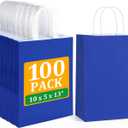 BagDream Royal Blue Gift Bags 10x5x13 Inch 100Pcs Large Kraft Paper Bags Bulk for Shopping, Wedding, Party Favors, Business, Retail, Grocery Paper Sacks with Handles