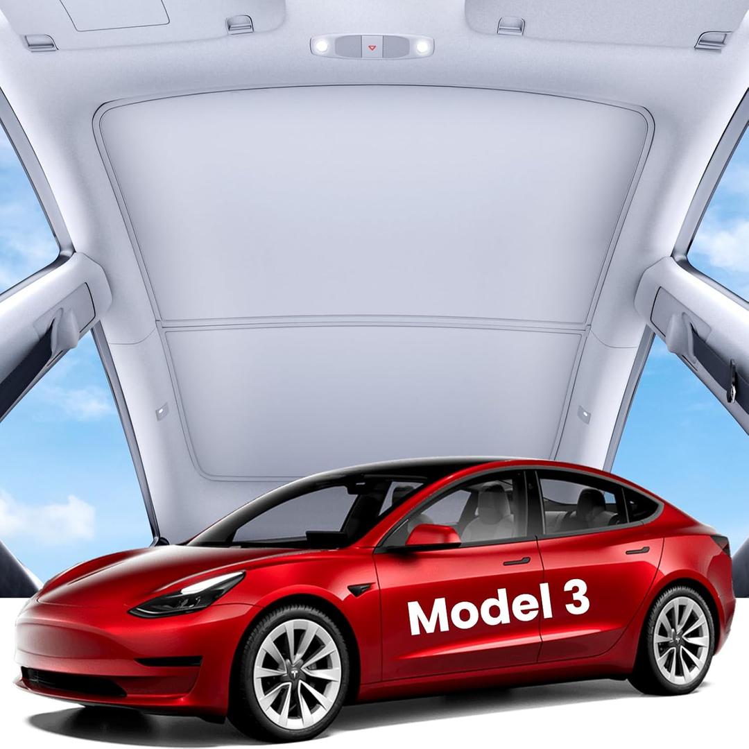 REEVAA 2026 Upgraded Tesla Model 3 Sunshade Roof [No Gaps, No-Sagging] Model 3 Accessories Heat Insulation Foldable Glass Sunroof Cover for Model 3 2020-2026 Highland, 2PCS, Gray