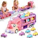Unicorn Truck Car Toys for 2 3 4 5 6 7 Year Old Toddler Girl with Foldable Race Track Light&Sound 9 Princess Car for Girl Birthday Gift