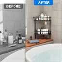 FJNATINH Corner Shower Caddy - 2 Tier Bathroom Counter Organizer Corner Shelf Metal Floor Corner Shower Stand Rack for Bathroom Vanity Organizers and Storage Kitchen Counter Shelf Organizer (Black)