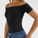 Trendy Queen Summer Off The Shoulder Tops for Women Going Out Short Sleeve Shirts Cute Y2K Sexy Basic Clothes 2026 Fashion (L)