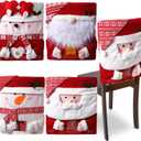 HunnmingRe 4 Pcs Christmas Chair Back Cover Santa Claus Snowman Xmas Dinner Chairs Cover Hat Covers Xmas Chair Slipcover for Dining Room Kitchen Hotel Holiday Party Decor(Classic)
