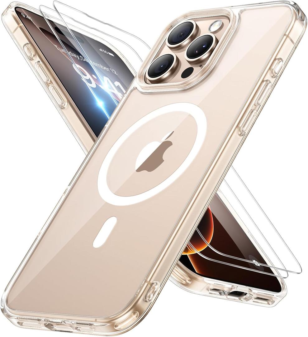 Miracase Magnetic Series for iPhone 16 Pro Max Case [Compatible with MagSafe] [with 2X Screen Protectors] Military-Grade Protection, Anti-Fingerprint, Slim Phone Case for 16 Pro Max 6.9 inch - Clear