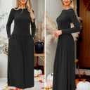 ZESICA Women's Long Sleeve Fall Maxi Dress 2026 Crewneck Knit Casual Slim Swing Pleated Dresses with Pockets (Black, M)