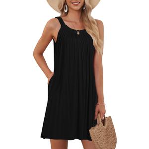 MISFAY Swimsuit Cover Up for Women 2026 Beach Dress Sleeveless Floral Summer Sundress (Black, S)
