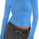 Women's Long Sleeve Crop Top Fitted Basic Tee Underscrub Y2K Shirt (Blue, L)