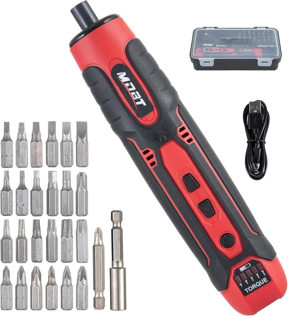 3.6V Cordless Impact Screwdriver Gun, 1.5Ah Lithium Battery, 1/4" Chuck, 3-10 N.m Torque, 300RPM, Includes Magnetic Bits & Case  Electrician Tools Set (Red)