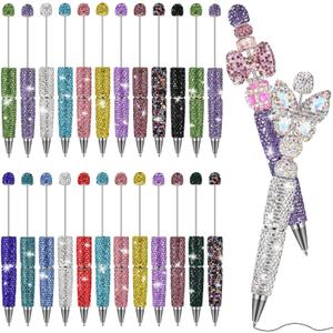 Tondiamo 24 Pcs Rhinestone Beadable Pens Bulk Glitter Bling Fancy Pen for Bead Trendy Stuff Diamond Cute Assorted Ballpoint Kit for DIY Craft Making Birthday Student School Class Gift (Rainbow Color)