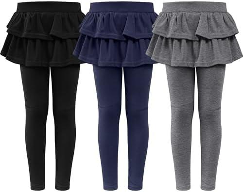 HoeVou Girls Leggings with Skirt for Girls Kids School Uniform Pants Toddler Ruffle Pants Tutu Pull On Warm Clothes 8-10 Y