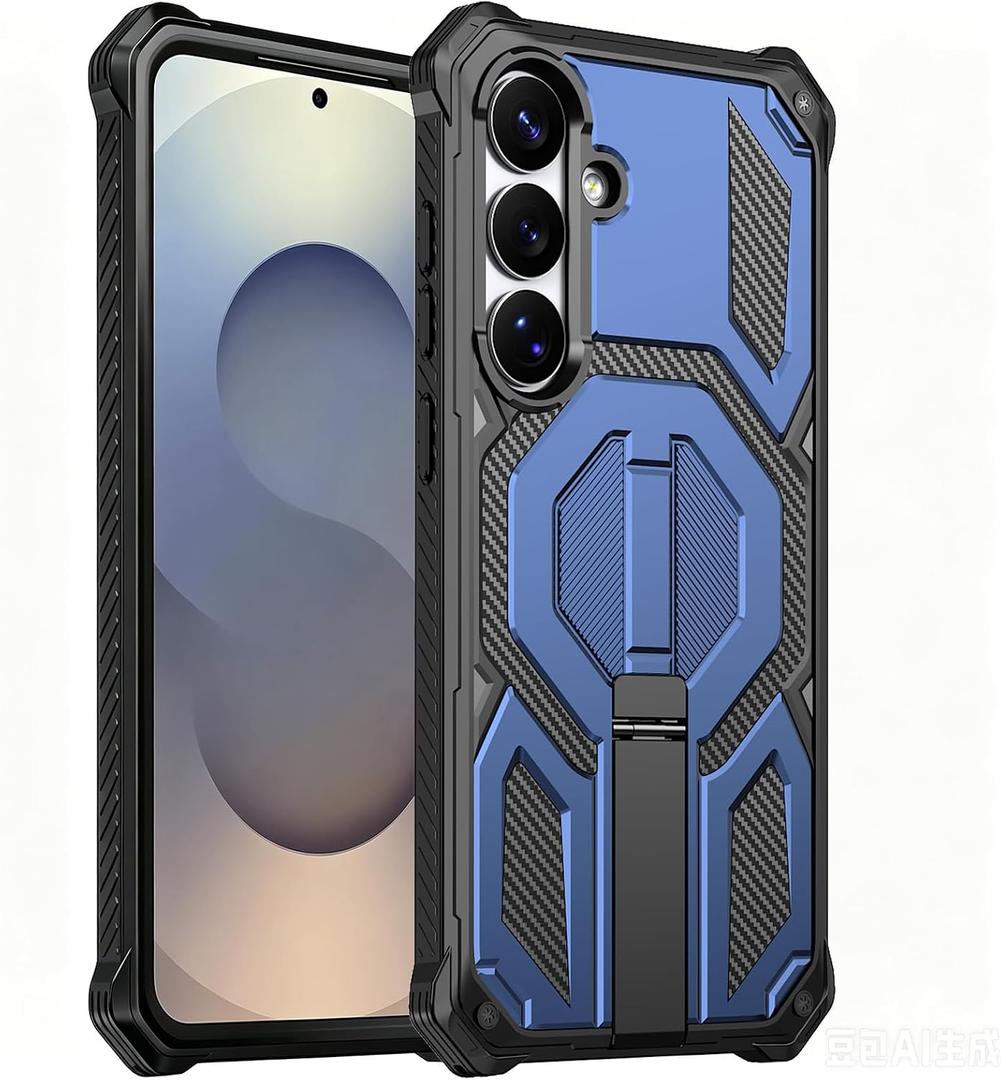 for Galaxy S25 FE Magnetic Case with Screen Protectors, Blue | Compatible with MagSafe, Concealed Kickstand, 2 Pack Screen Protectors, Military Grade, Double Layer, Shockproof Protection