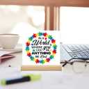 Autism Awareness Sign, Autism Desk Decor Inspirational in a World Where You Can Be Anything Be Kind Acrylic Desk Plaque Sign Home Office Bedroom Decoration 4 x 4 Inches