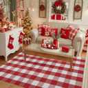 SEEKSEE Cotton Buffalo Plaid Rug 4'x6' Red and White Checked Rug Washable Doormats Indoor Outdoor Rugs for Layered Front Door Mats, Porch, Kitchen, Farmhouse, Entryway