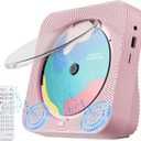 CD Player Portable with Bluetooth 5.1Desktop CD Player with HiFi Sound Speakers,Remote Control,Dust Cover,LED Display,Boombox FM Radio,USB/AUX for Home (Pink)