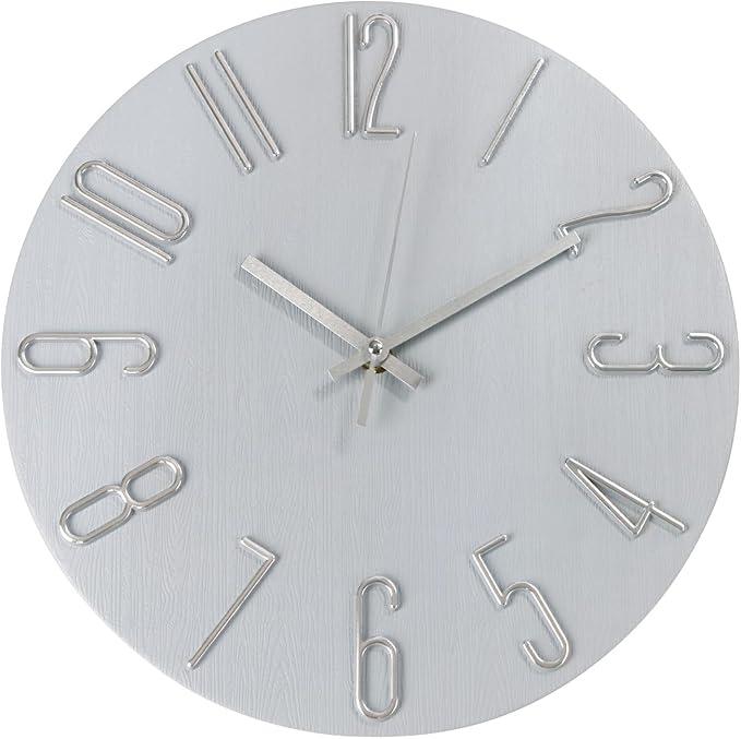 bakbrand Wall Clock 12 Inch Silent Non-Ticking Imitation Wood Indoor Clock Round Black Decor Clock Modern 3D Figures Quartz Wall Clocks for Home, Hotel, Office, School, Bedroom, Living Room, Kitchen