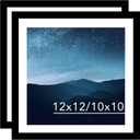 12x12 Picture Frame Set of 2 Black with 10x10 Mat for 30 x 30cm Diamond Art Painting, Display Photo 12 x 12 Without Mat, Wall Hanging Large Frame with Plexiglass, 2 Pack