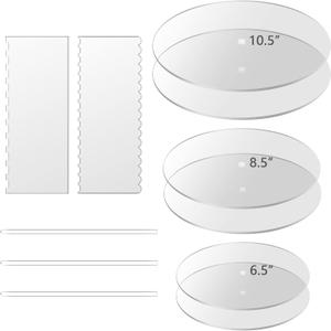 Boyun Acrylic Cake Disc Set - Clear Decorating Supplies with 6 Round Discs, 2 Icing Scrapers and 3 Center Dowels for Cake Making (6.5/8.5/10.5 Inch)