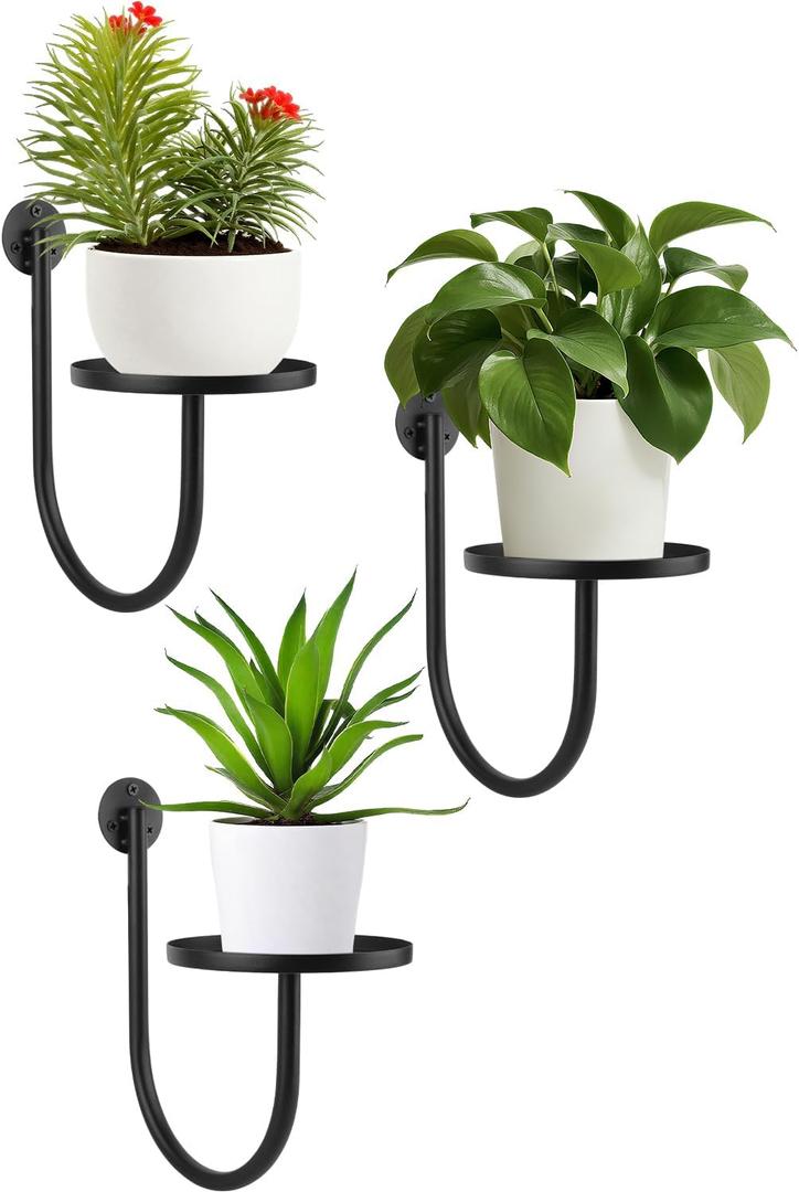 Wall Planters for Indoor Plants, Mounted Holder Shelf, Metal Plant Wall Hanger, Decorative Plant Shelf for Indoor Wall Decor (3 Pack)