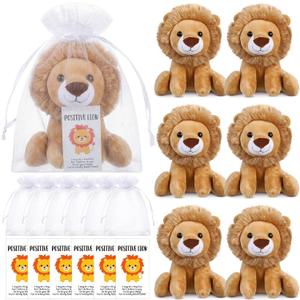 Blueweenly 18 Pcs Lion Plush 6 Inches with Organza Bag and Cards Cuddly Lion Stuffed Animal Small Stuffed Animals Bulk for Birthday Favors Gifts Forest Decor Birthday
