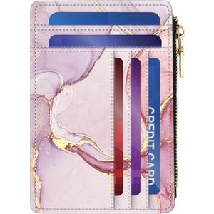 small wallet women, RFID thin wallet for women, thin ladies credit card holder (Pink Marble 1)