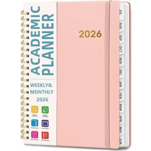 Academic Planner 2026 - Hardcover Weekly & Monthly Calendar Agenda, Daily Planner for Students & Teachers, 8.5" x 6.3" Portable Size Daily Agenda Book with Tabs, College Organizer Notebook (pink)