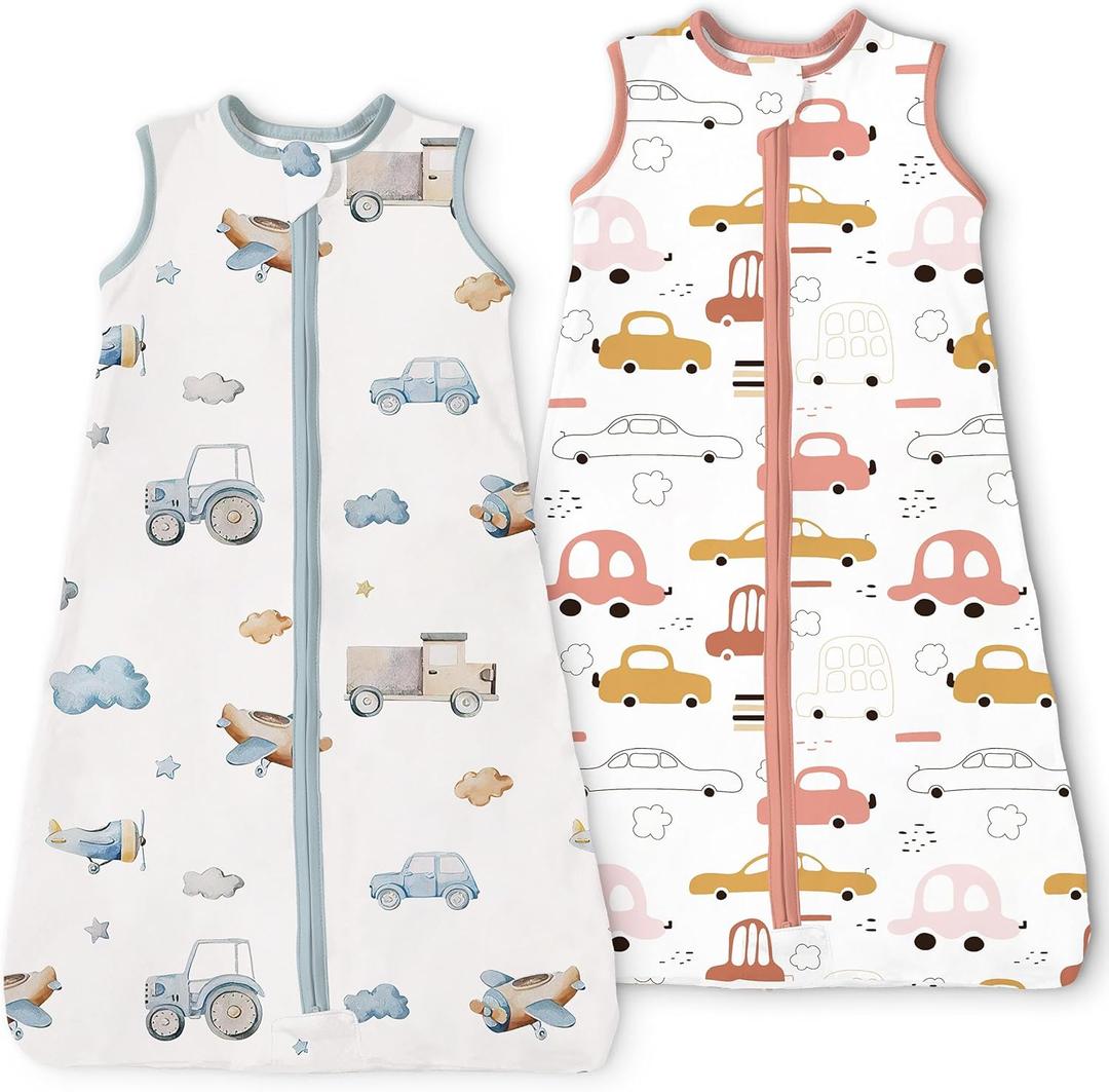 TOTBASIC Toddler Sleep Sacks 2T-3T-4T, 0.5 TOG Light Summer Wearable Blankets, Extra Long XL Sleeping Bags, 2 Pack (City Cars)