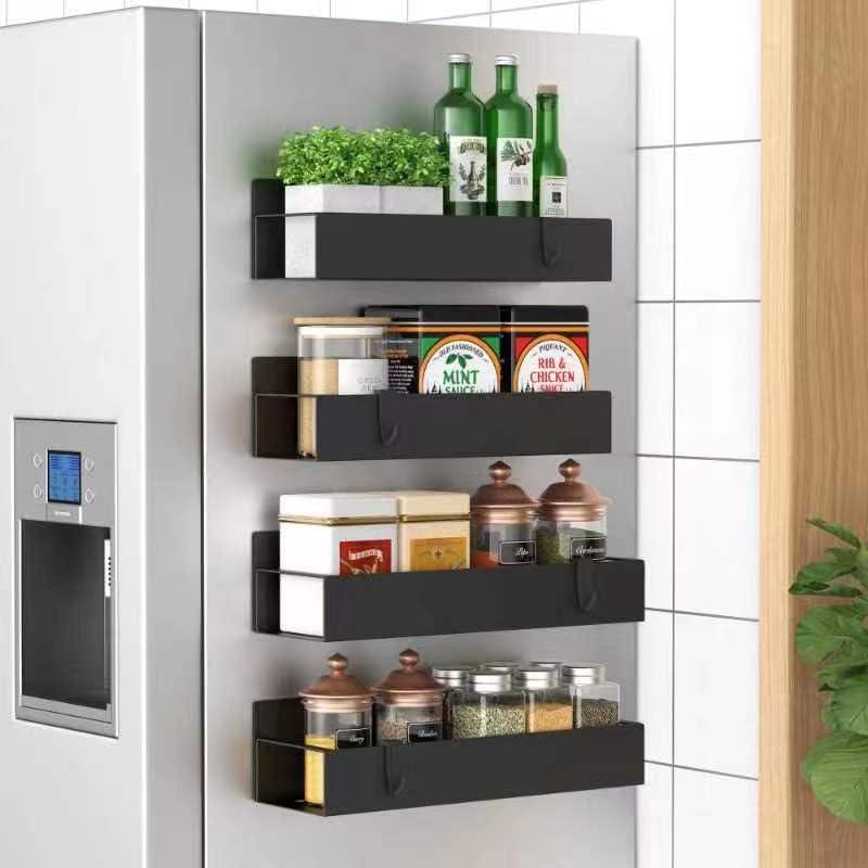 4 Pack Magnetic Spice Storage Rack Organizer for Refrigerator and Oven, Black Fridge Organizers and Storage (4 Pack, Black)
