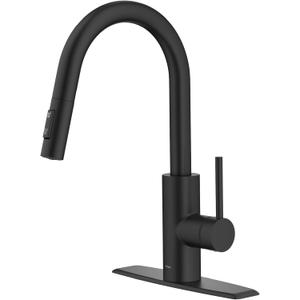 KRAUS Oletto Single Handle Pull Down Kitchen Faucet with QuickDock Top Mount Installation Assembly in Matte Black, KPF-2620MB